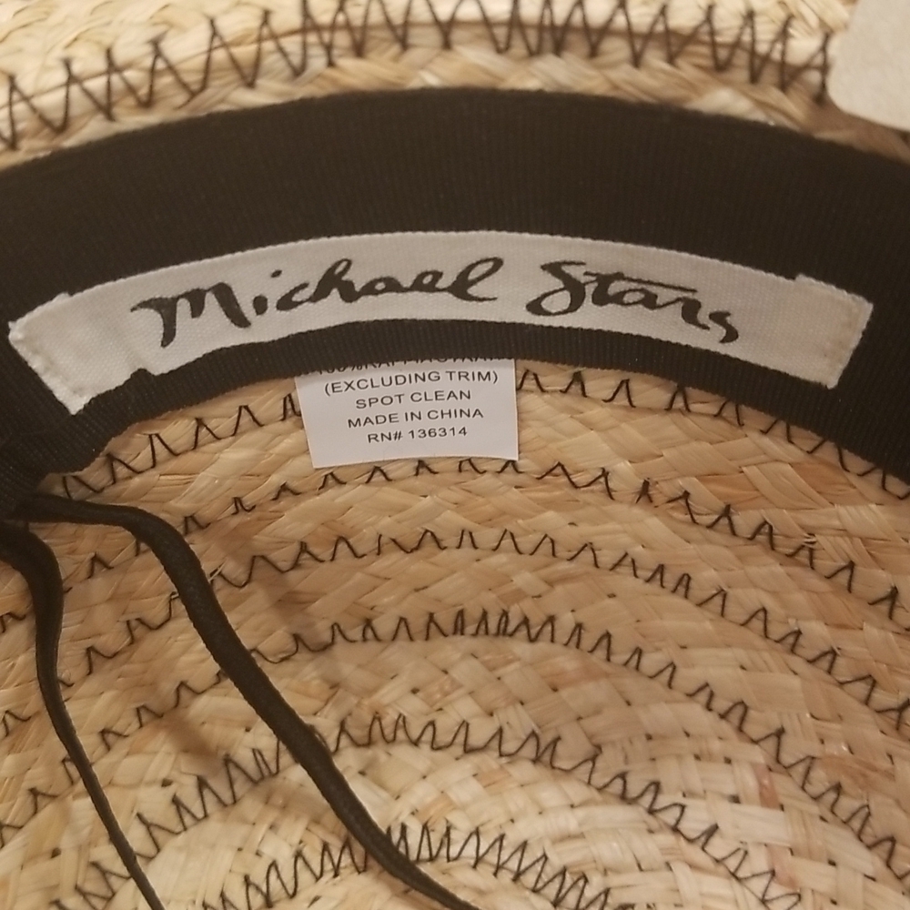 💕MICHAEL STARS💕 Raffia Embroidered A La Playa Straw Floppy Hat NWT - Picture 6 of 11
